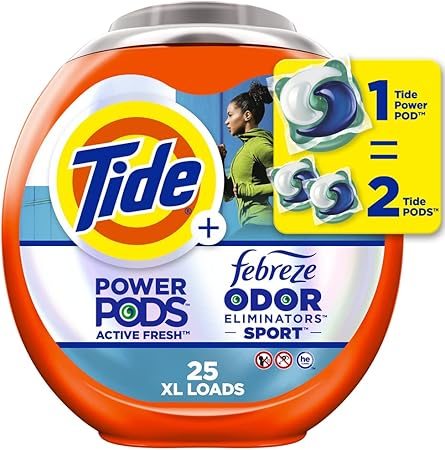 Tide Power Pods Laundry Detergent Pacs with Febreze Sport, 25 Count, Febreze Freshness with Sport Odor Defense