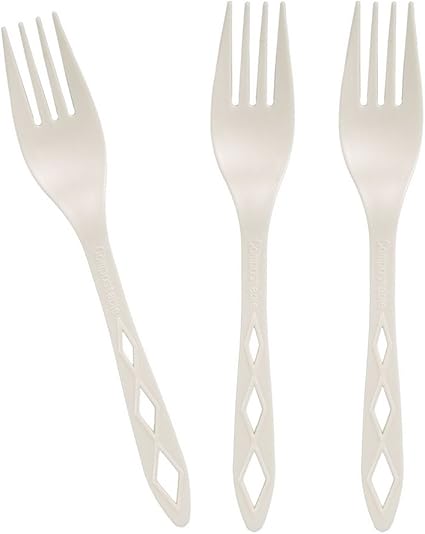 100% Compostable Non Plastic Forks [200 Pack] CPLA Disposable Forks. Non Plastic Silverware Set. Eco-Friendly Cutlery, Off White Flatware, Extra Sturdy Utensils, by Earth's Natural Alternative