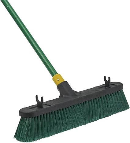 Quickie Bulldozer 18-Inch Multi-Surface Push Broom, Green, Heavy-Duty with Swivel Hang-Up Feature, Perfect for Indoor and Outdoor Cleaning, Sweeping Sidewalks & Warehouses