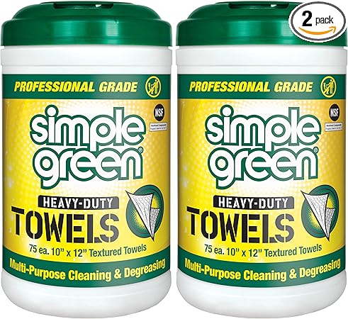 Simple Green Professional Grade Heavy-Duty Cleaning and Degreasing Towels, All-Purpose Cleaning Wipes, 75 count (Pack of 2)