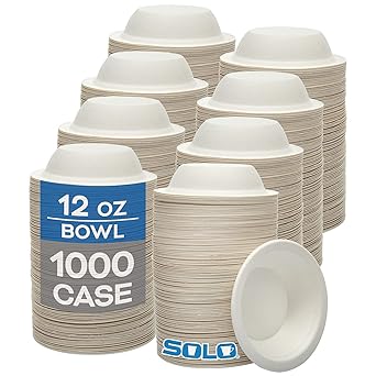 Bare by Solo Eco-Forward 12 oz Plant-Based Sugarcane Fiber Round Bowl, (8 Packs of 125, 1000 Bowls Total), Solo Cup Company Eco-Friendly Disposable Paper Bowls Alternative