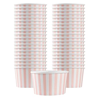 Restaurantware Coppetta 12-Ounce Dessert Cups, 50 Disposable Ice Cream Cups - Lids Sold Separately, Sturdy, Pink And White Paper FroYo Bowls, For Hot And Cold Foods, Perfect For Gelato Or Mousse