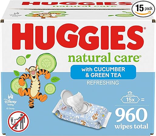 Huggies Natural Care Refreshing Baby Diaper Wipes, Hypoallergenic, Scented, 15 Flip-Top Packs (960 Wipes Total)