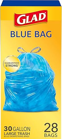 Glad Large Drawstring Bags, Blue, 30 Gallon, 28 Count (Package May Vary)