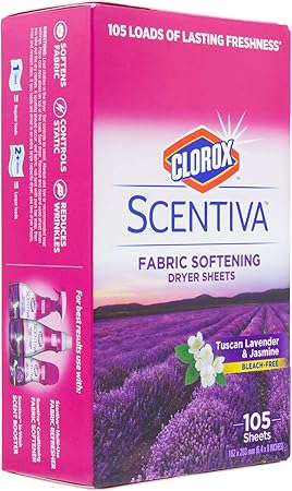 Scentiva Fabric Softening Dryer Sheets | Fabric Sheets in Tuscan Lavender & Jasmine Scent | Laundry Dryer Sheets for Fresh & Clean Clothes| 105 Count