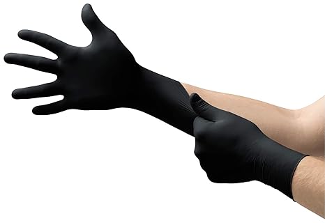 Microflex Onyx N64 Nitrile Gloves - Disposable, Non-Latex, Textured, Black, Size Large (pack of 100)