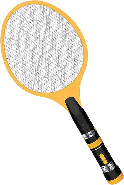 Beastron Bug Zapper Electric Fly Swatter 3000V USB Rechargeable, Mosquito Racquet Fly Killer Racket with LED Light & 3 Layer Safety Mesh (Large Size)