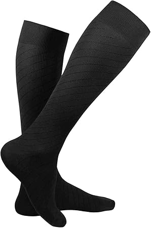 Truform Travel Compression Socks for Men and Women, 15-20 Knee High Over Calf Length, Black, Large