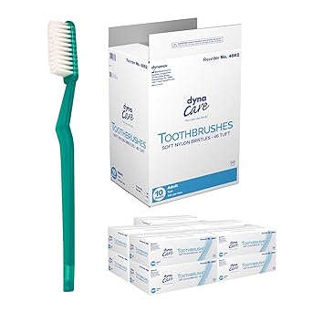 Dynarex 4862 Soft Nylon Bristles Toothbrush, Teal, Adult, 6.1