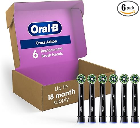 Oral-B Cross Action Replacement Brush Heads for an Oral-B Electric Toothbrush, Pack of 6, Black