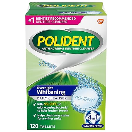 Polident Overnight Whitening Denture Cleanser Tablets - 120 Count