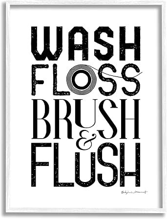 Stupell Industries Bathroom Terms Wash Floss Brush Flush Minimal Text, Designed by Stephanie Workman Marrott White Framed Wall Art, 24 x 30, Black