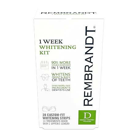 REMBRANDT Deeply White + Peroxide 1 Week Teeth Whitening Kit, Removes Tough Stains, Enamel-Safe, 28 Custom-Fit Whitening Strips (14 Treatments)