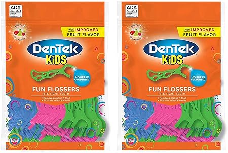 DenTek Kids Fun Flossers Wild Fruit | 75-Count Floss Picks | 2-Pack