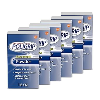 Poligrip Extra Strength Denture Adhesive Powder, Denture Powder for Dentures - 1.6 Ounces (Pack of 6)