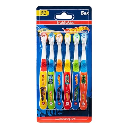 Brush Buddies 6-Pack Hot Wheels Toothbrush for Kids, Kids Battery Powered Toothbrushes, Toothbrush Pack, Soft Bristle Toothbrushes for Kids, Toddler Toothbrush Ages 2-4, Multicolor