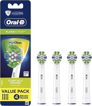 Oral-B Floss Action Replacement Brush Heads for an Oral-B Electric Toothbrush, Pack of 4