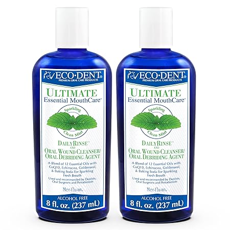 Eco-Dent Alcohol-Free Mouthwash, Mint - Ultimate Essential MouthCare, Oral Care Mouth Wash for Adults, Baking Soda Mouth Rinse with CoQ10/Herbs/Essential Oils, 8 Fl Oz (Pack of 2)