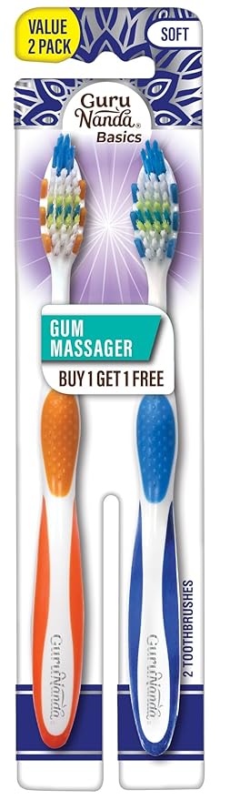 GuruNanda DentalGuru Gum Massager Toothbrush - Soft for Adults & Children - Multi Color for Travel - (Colors May Vary) 2 Pack