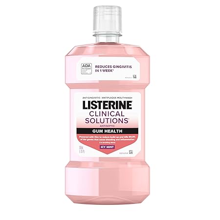 Listerine Clinical Solutions Mouthwash Gum Health Antiseptic, Antigingivitis and Antiplaque Oral Rinse Helps Prevent Buildup and Immediately Kills Germs for Healthier Gums, ICY Mint, 500 mL