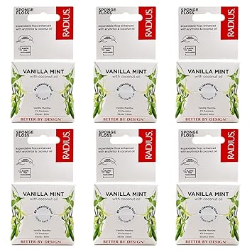 RADIUS Vanilla Mint Dental Floss 55 Yards Vegan & Non-Toxic Oral Care Boost & Designed to Help Fight Plaque Clear - Pack of 6