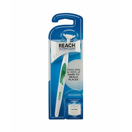 REACH Listerine Ultraclean Access Flosser Starter Kit, Removes Plaque from Hard to Reach Teeth, Unflavored, 1 Refillable Flosser & 8 Refill Heads, Dental Floss Heads, PFAS-Free, Oral Care Tool