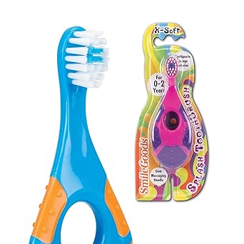 SmileGoods Y222 Splash Toothbrush For 0-2 Years, 22 Tuft, Extra Soft Bristle, With Wide Easy Grip Handle, Individually Packaged Toothbrushes, Assorted Colors Bulk Pack of 36