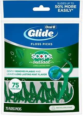 Oral-B Glide Complete Floss Picks, Dental Floss Picks, Scope Outlast, 75-ct, Toothpicks Floss Picks