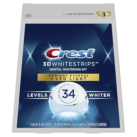 Crest 3D Whitestrips Radiant Express Plus Light, Crest With LED Accelerator Light, Teeth Whitening Strip Kit, 40 Strips (20 Count Pack), Crest Teeth Whitening Strips with Light, Teeth Whitening Kit