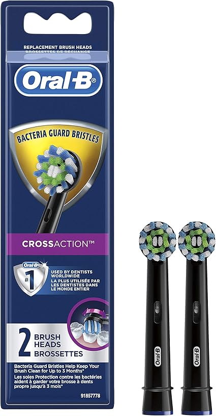 Oral-B CrossAction Electric Toothbrush Replacement Brush Head Refills, Black, 2 Count