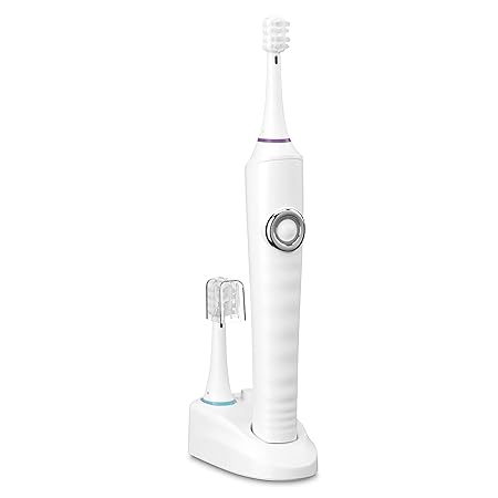 Conair Oscill8 Rechargeable Power Toothbrush for Adults and Children, White, 2-Minute Auto-Off Timer, 2 Bristle Heads, 270-Degree Angle, 2-In-1 Design, Battery Powered