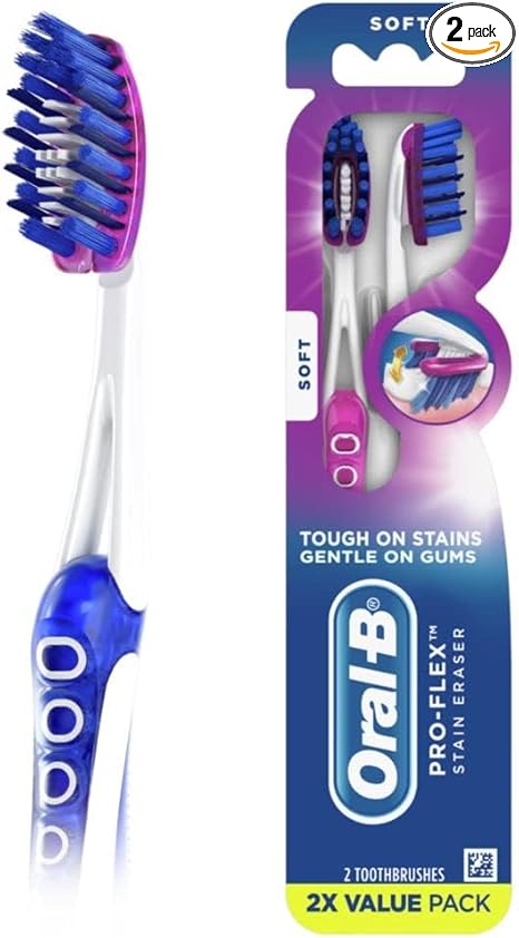 Oral-B 3D White Luxe Stain Eraser Toothbrushes, Soft, 2 Count