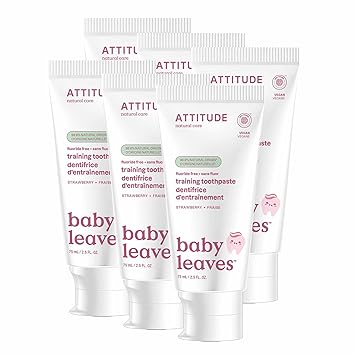 ATTITUDE Baby & Child Fluoride-Free Training Toothpaste, Natural, Vegan, EWG Verified, Strawberry, 2.6 Oz (Pack of 6)