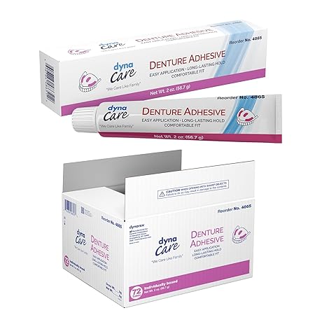 Dynarex Denture Adhesive - Easy to Dispense & Apply - Long-Lasting & Secure Hold - Comfortable Fit - Mint Flavored Denture Adhesive Cream - 2 Oz Tube