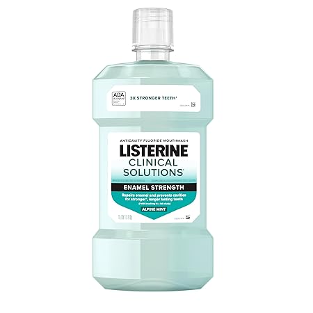 Listerine Clinical Solutions Enamel Strength Mint Oral Rinse, Daily Anticavity Fluoride Mouthwash to Repair Tooth Enamel & Prevent Cavities for Stronger* Teeth, Alpine Mint, 1 L