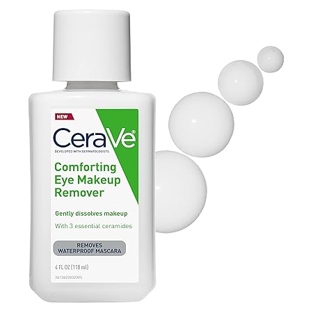 CeraVe Eye Makeup Remover with Hyaluronic Acid and Ceramides, 4 Ounces (Pack of 1) | Waterproof, Non-Comedogenic, Fragrance Free, Non-Greasy, Ophthalmologist Tested