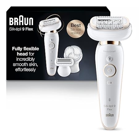 Braun Epilator Silk-épil 9 9-030 with Flexible Head, Facial Hair Removal for Women and Men, Hair Removal Device, Shaver & Trimmer, Cordless, Rechargeable, Wet & Dry, Beauty Kit with Body Massage Pad