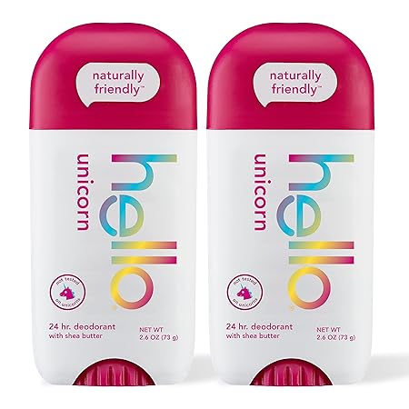 hello Unicorn Aluminum Free Deodorant for Women, Girls, Safe for Kids, Dermatologically tested, Natural Fragrance, 2 Pack