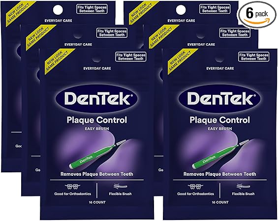 DenTek Easy Brush Plaque Control Interdental Cleaners, Tight, 16 Count, 6 Pack