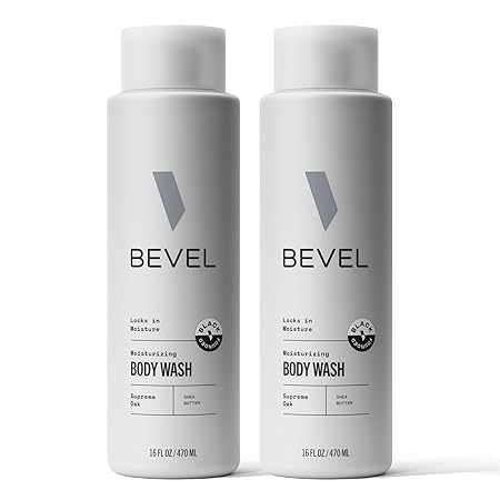 Bevel Moisturizing Body Wash for Men, 16 Oz (Pack of 2) | Supreme Oak | Shea Butter, Vitamin B, Coconut Oil | Packaging May Vary