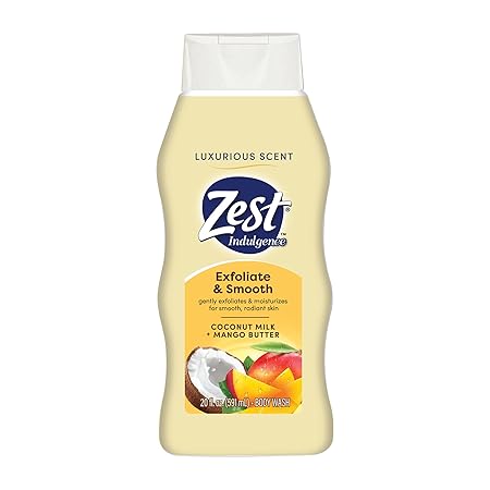 Zest Body Wash Gel, 20 oz (Pack of 1) | Invigorating | Coconut Milk, Mango | Hydrating Body Soap | Suitable for All Skin Types