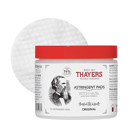 THAYERS Original Witch Hazel Astringent Pads with Aloe Vera Formula, 60 Count