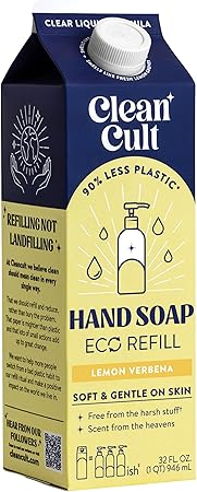 Cleancult Liquid Hand Soap Refill - Lemon Verbena - Moisturizes Dry & Sensitive Skin - Made with Aloe Vera & Essential Oils - Eco Friendly - Paper-Based Packaging - 32 oz/1 Pack