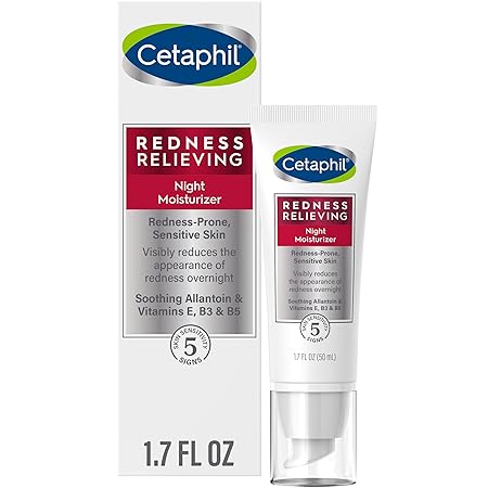 Cetaphil Redness Relieving Night Moisturizer for Face, 1.7 fl oz (Pack of 1) | Dry, Redness-Prone Skin | Hypoallergenic, Fragrance Free