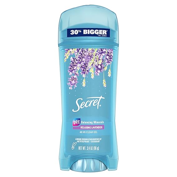 Secret Fresh Antiperspirant Deodorant for Women, 48hr Freshness, Sweat & Odor Protection, PH Balancing Minerals, Clear Gel, Relaxing Lavender Scent, 3.4 oz