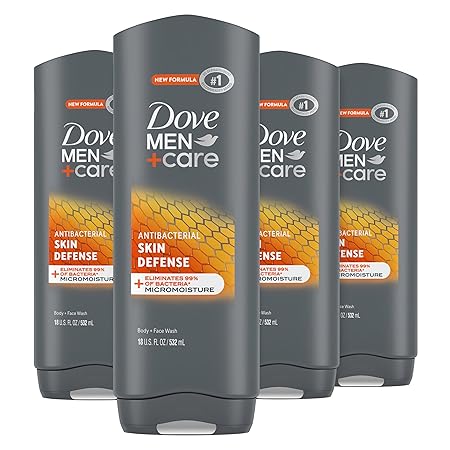 DOVE MEN + CARE Body Wash Skin Defense, 18 oz (Pack of 4) | Smooth and Hydrated Skin Care, Effectively Washes Away Bacteria, Nourishing Your Skin