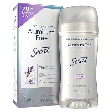 Secret Clinically Proven Aluminum Free Deodorant for Women, Lavender & Chamomile Scent, 2.4 oz