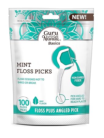 GuruNanda Dental Mint Floss Picks - Non- Shred Thread with Angled Pick for Effective Plaque Removal - Dentist Recommened - Travel Friendly for Adults & Kids - 100 Pack