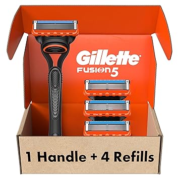 Gillette Fusion5 Razors for Men, 1 Razor, 4 Blade Refills, Lubrastrip for a More Comfortable Shave