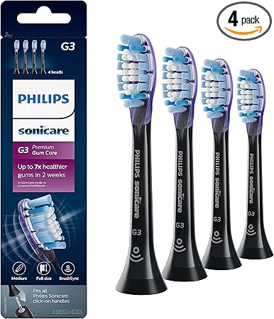 Philips Sonicare Genuine G3 Premium Gum Care Replacement Toothbrush Heads, Black, HX9054/95